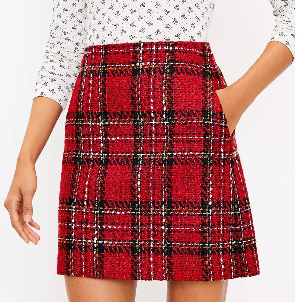 LOFT Red Plaid Mini Skirt